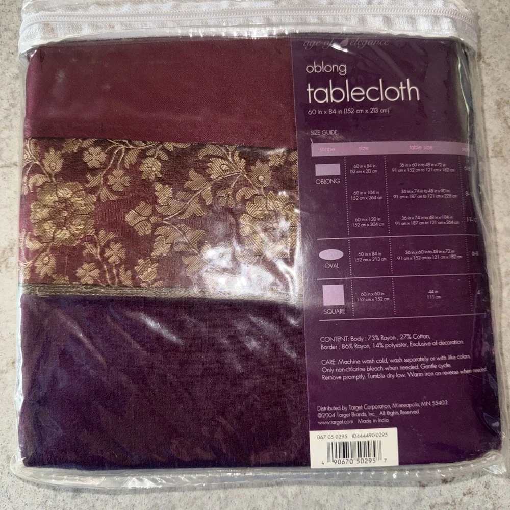 Vintage Age of Elegance Embellished Tablecloth Burgundy Maroon Oblong 60X84 NOS